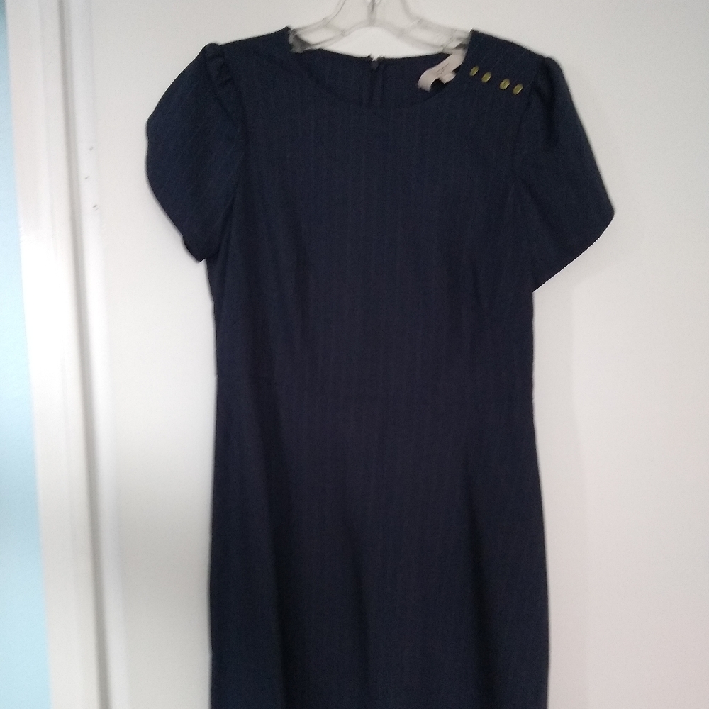 Loft navy blue pin striped short sleeve dress